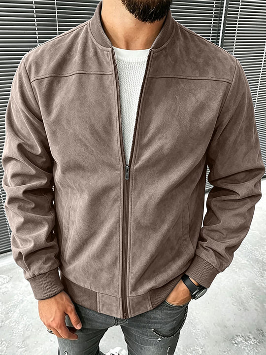 Herren Veloursleder-Optik Bomberjacke mit Reißverschluss und Rippbündchen Shop Nory