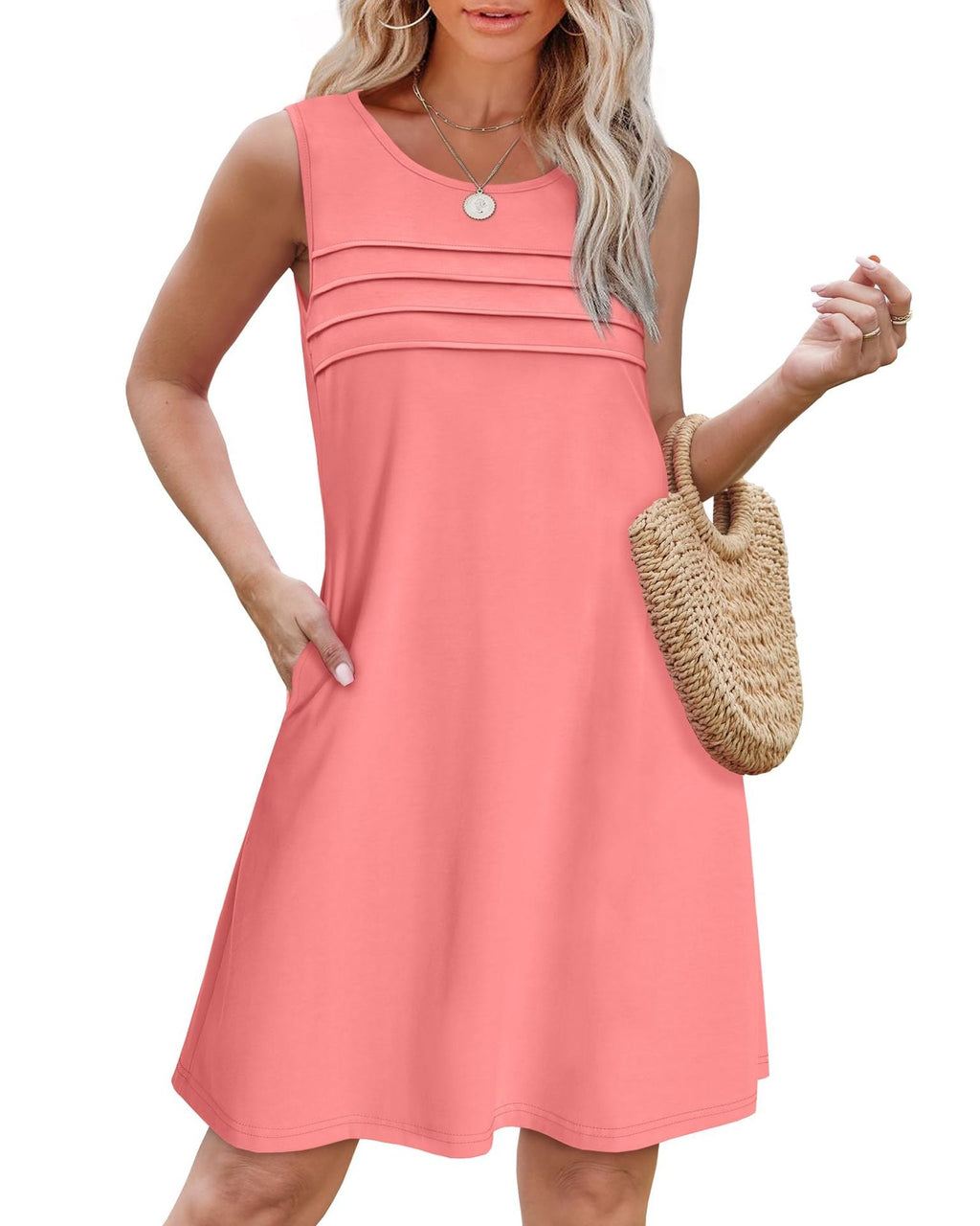Damen Sommerkleid mit eleganter Faltenstruktur und praktischen Eingrifftaschen