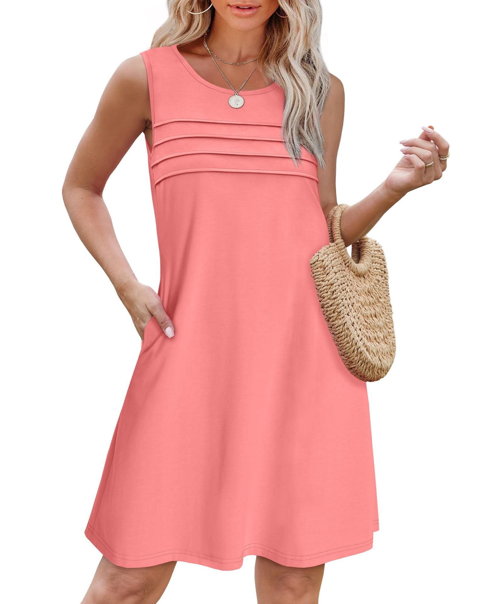 Damen Sommerkleid mit eleganter Faltenstruktur und praktischen Eingrifftaschen