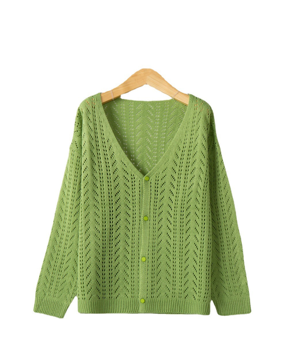 Damen Leichte Ajour-Strickjacke mit tiefem V-Ausschnitt und Knopfleiste Shop Nory