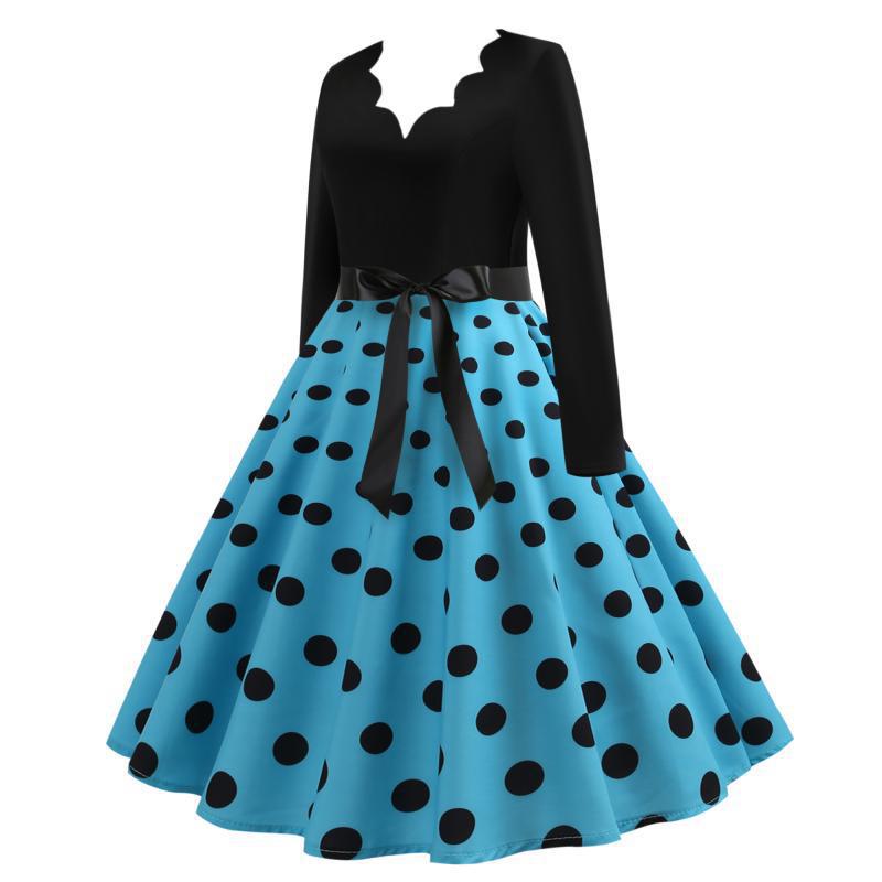 Damen Retro-Swingkleid mit welligem Ausschnitt, taillierter Satin-Schärpe und Tellerrock Shop Nory