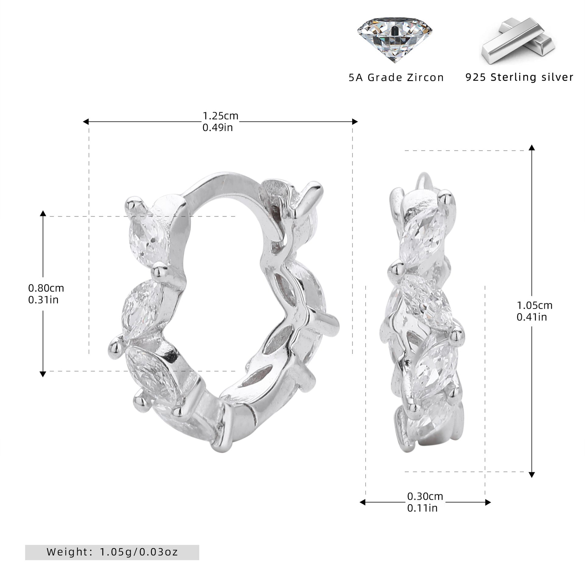 Damen Ohrringe mit funkelnden Zirkon-Besätzen aus 925 Sterling Silber Shop Nory