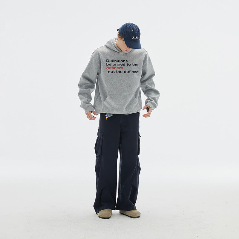 Unisex Oversize-Kapuzenpullover aus Baumwollmix mit Kängurutasche und Statement-Print Shop Nory