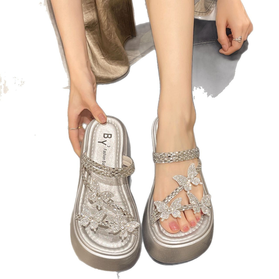 Damen Plateau-Sandalen mit funkelnden Schmetterlingsriemen Shop Nory