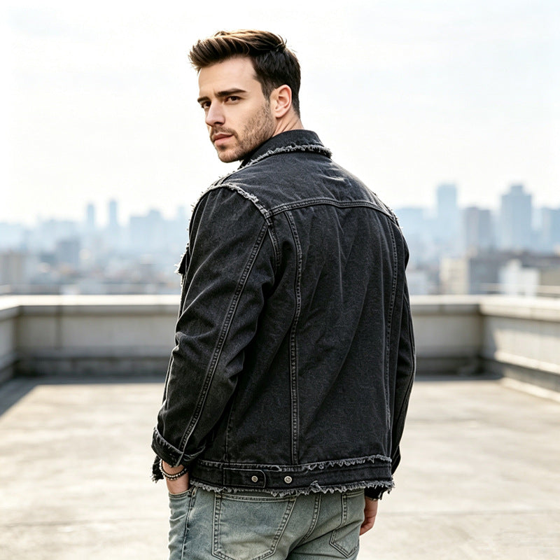 Herren Modische Jeansjacke mit Fransen Shop Nory