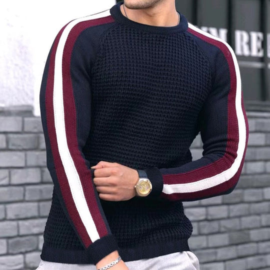 Herren Strukturstrick-Pullover mit Raglanärmeln und Kontraststreifen Shop Nory