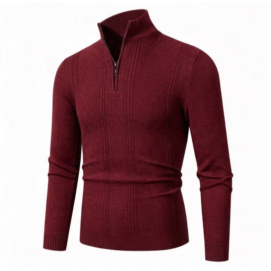 Herren Feiner Halbzip-Rollkragenpullover mit Strukturstreifen und körpernahem Schnitt Shop Nory