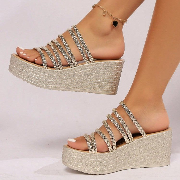 Damen Plateau-Sandalen mit geflochtenem Riemen-Detail