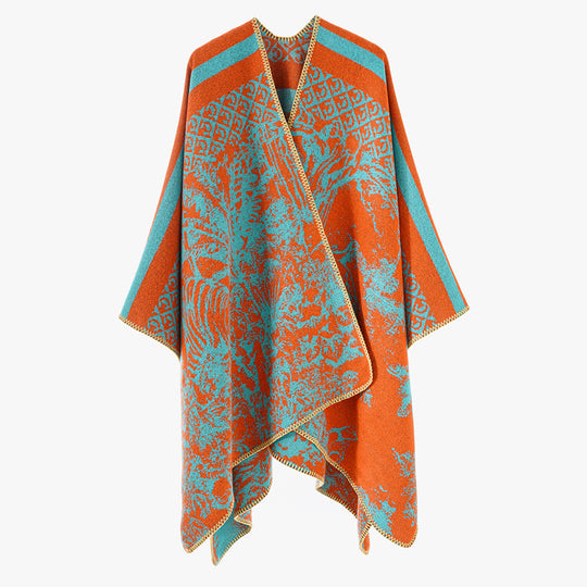 Damen Luxuriöser Jacquard-Motivponcho mit asymmetrischem Zipfelsaum Shop Nory