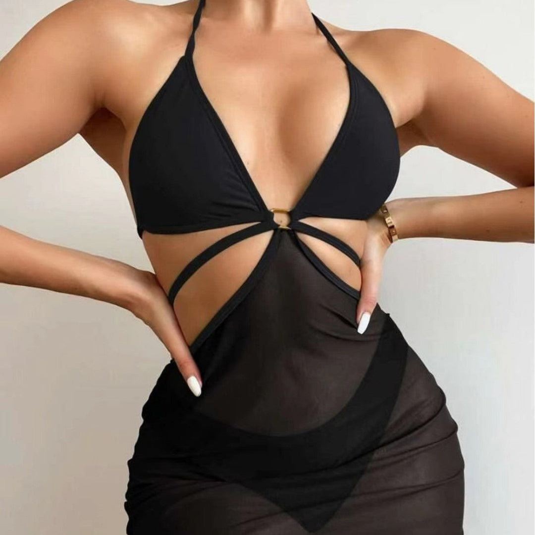 Damen Triangel-Bikini mit transparentem Wickelrock