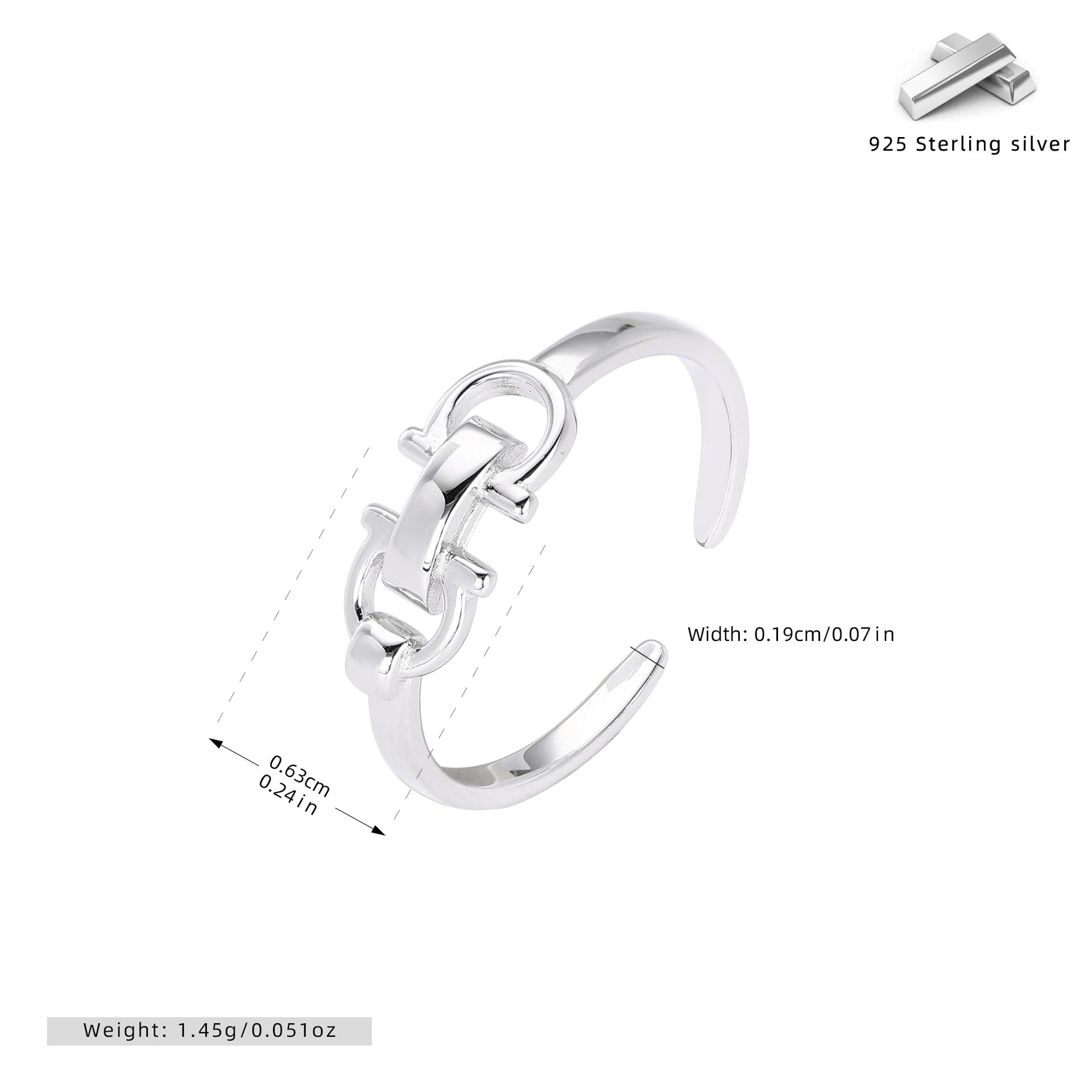 Damen offener Ring aus hochwertigem 925 Sterling Silber mit filigranem Ketten-Design Shop Nory