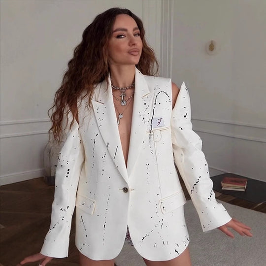 Damen Oversize-Blazer mit Cut-Out-Schultern und Paint‑Splatter‑Optik Shop Nory