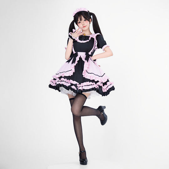 Mädchen verspieltes Kostümkleid mit Rüschen und Katzenohren Shop Nory