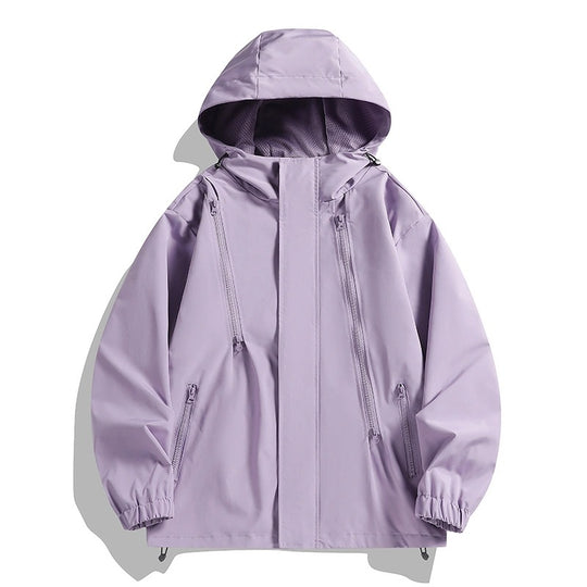 Damen Kurze technische Kapuzenjacke mit asymmetrischen Reißverschlüssen & Kordelzug Shop Nory
