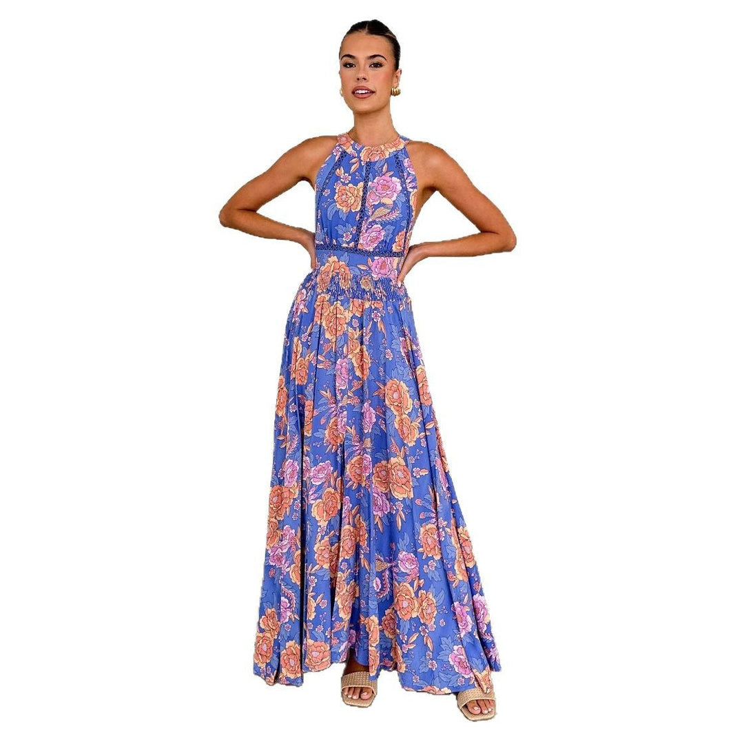 Damen Maxikleid mit elegantem floralem Design und schwingendem Rock