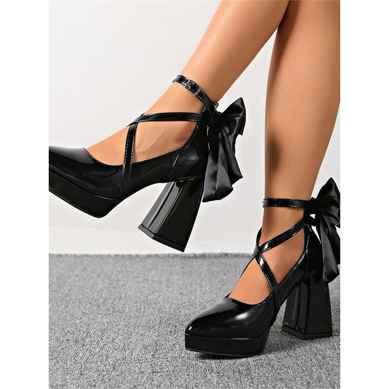 Damen elegante High Heel Schuhe mit Riemen und Schleifenverzierung