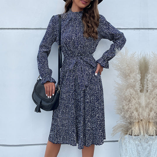 Damen Midikleid mit Stehkragen, geraffter Passe und Bindegürtel Shop Nory