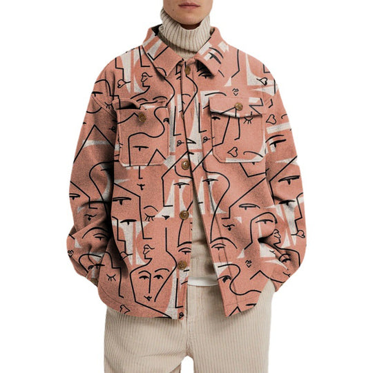 Damen Oversized Wolloptik-Überhemd mit asymmetrischem Vogelprint und Pattentasche Shop Nory