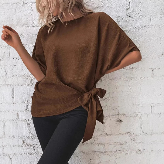 Damen Oversize-Bluse mit Seitenschleife und Fledermausärmeln Shop Nory