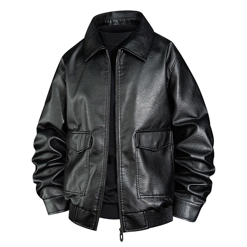 Herren Lässige Kunstlederjacke mit Kragen und Taschen Shop Nory