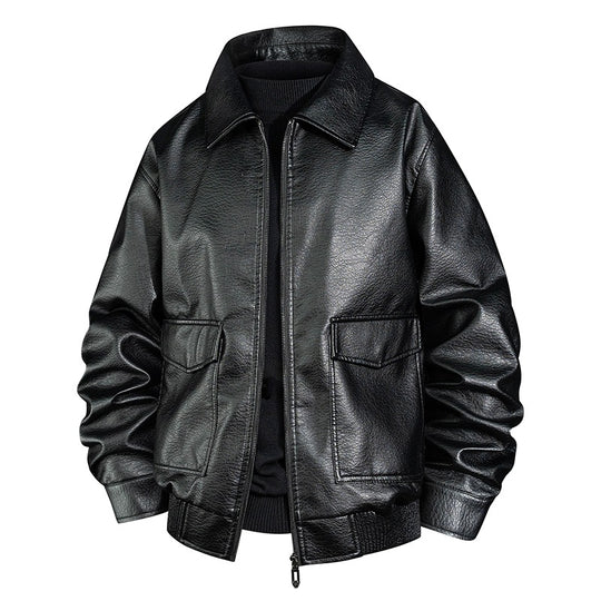 Herren Lässige Kunstlederjacke mit Kragen und Taschen Shop Nory