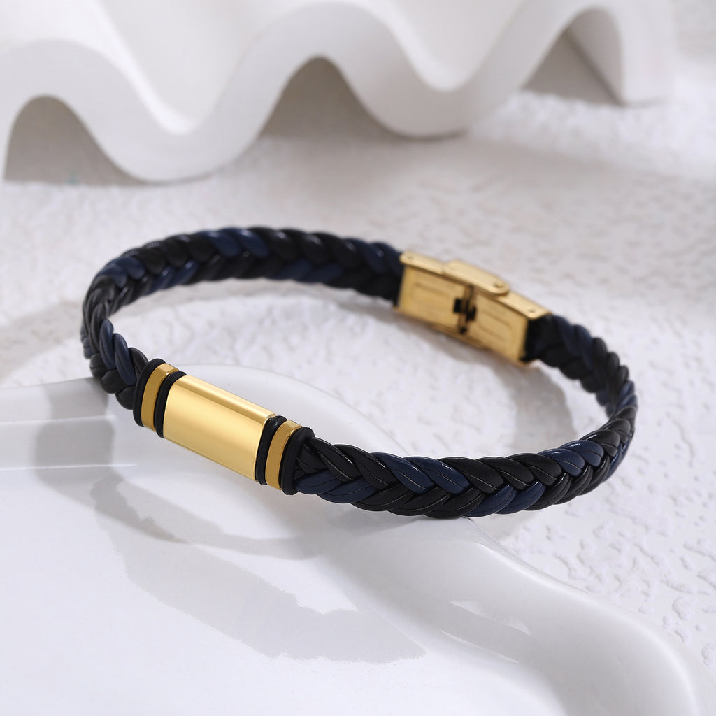 Herren geflochtenes Lederarmband mit goldenen Details Shop Nory