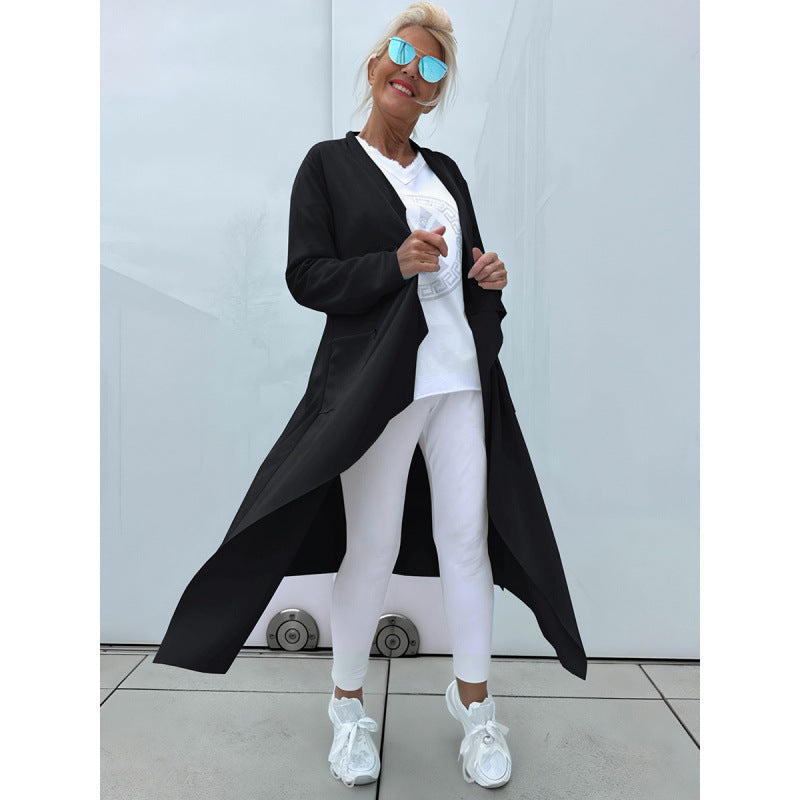 Damen Langer Fließender Longcardigan mit Wasserfall-Saum und Eingrifftaschen Shop Nory