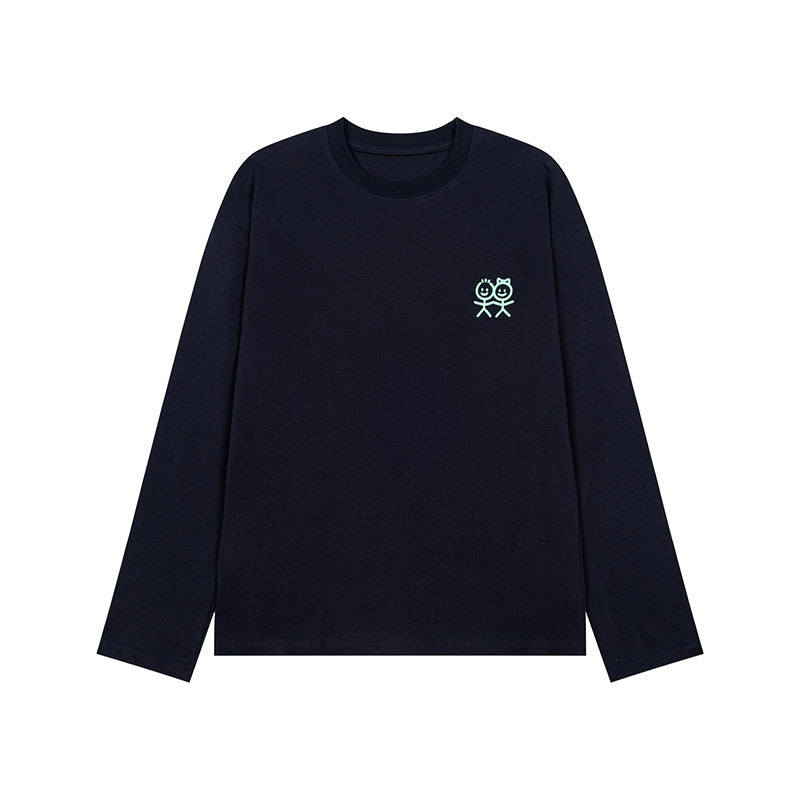 Unisex Langarm-Baumwollshirt mit minimalistischer Freundschafts-Stickerei Shop Nory