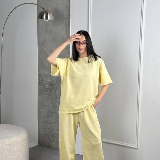Damen Bequemes Loungewear-Set mit weit geschnittenem Oberteil und lässigen Hosen Shopnory
