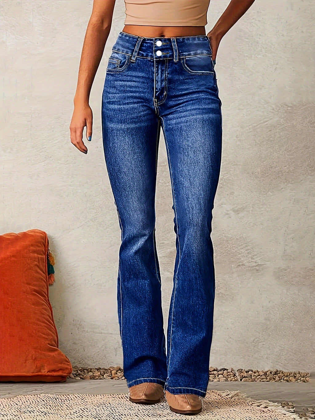 Damen Hochtaillierte Bootcut Jeans