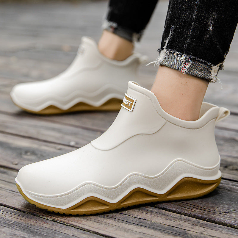 Damen Wasserdichte Slip-On Ankle‑Gummistiefelette mit umgeschlagenem Strickkragen Shop Nory
