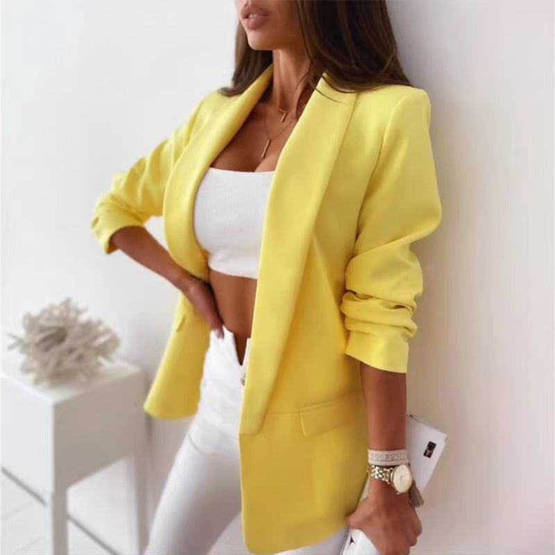 Damen Kariierter Longblazer mit legerer Passform, aufgesetzten Taschen und Dreiviertelärmeln Shop Nory