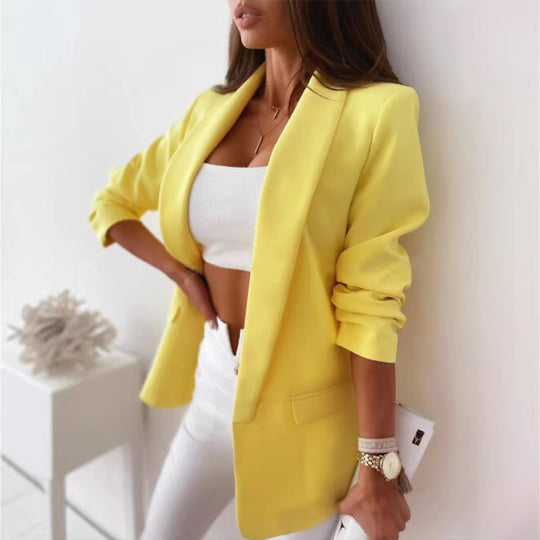 Damen Kariierter Longblazer mit legerer Passform, aufgesetzten Taschen und Dreiviertelärmeln Shop Nory