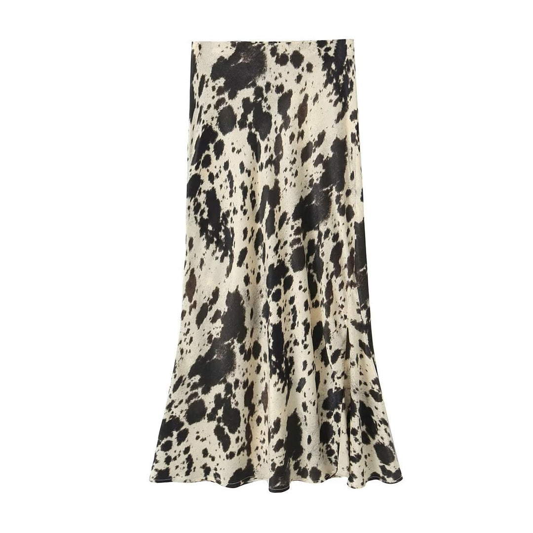 Damen Langer Satin-Rock im Bias-Cut mit abstraktem Animal-Print Shop Nory