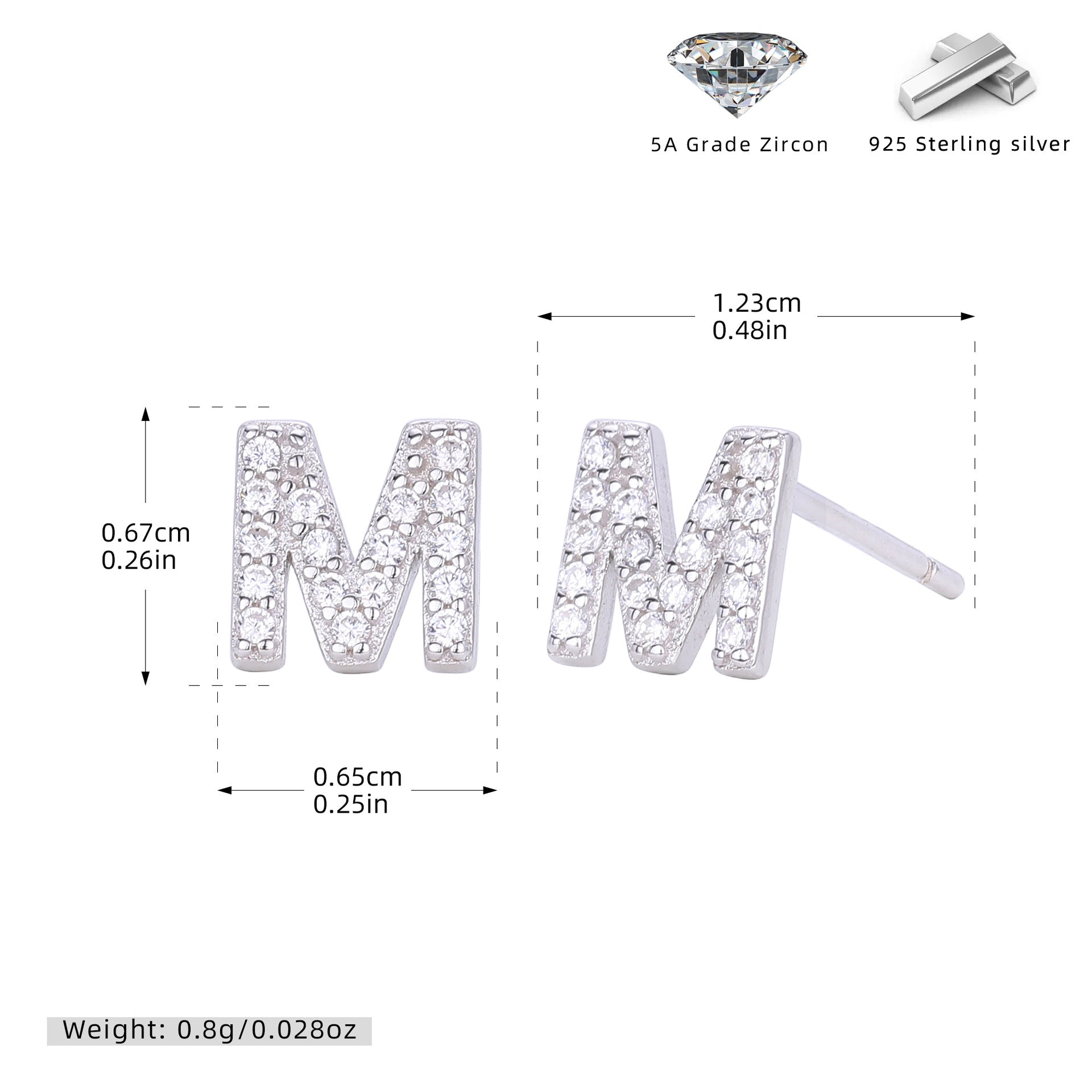Damen Ohrstecker aus 925 Sterling Silber mit luxuriösem Zirkonbuchstaben R Shop Nory