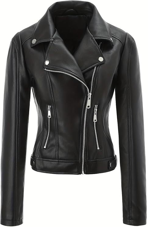 Damen Kurz geschnittene taillierte Bikerjacke aus Nappaleder mit asymmetrischem Reißverschluss Shop Nory