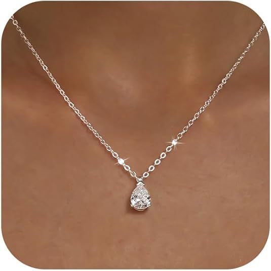 Damen Halskette mit tropfenförmigem Zirkonia-Anhänger und eleganter Gliederkette Shop Nory