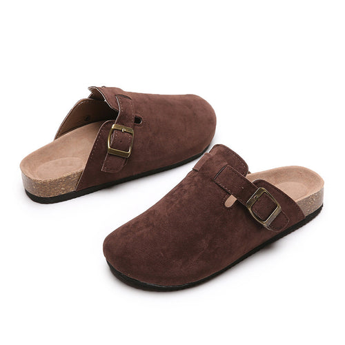 Damen Geschlossene Veloursleder-Mules mit verstellbarem Schnallenriemen und ergonomischer Komfortsohle Shop Nory