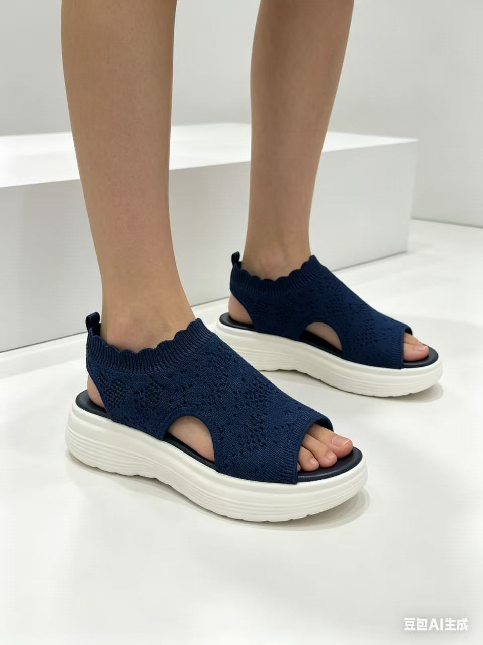 Damen Bequeme Plateau-Sandalen mit elastischem Obermaterial und atmungsaktiver Sohle Shopnory