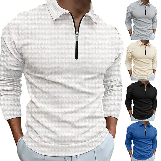 Herren Feines Waffelstrick-Halbzip-Polo mit Kentkragen & Langarm Shop Nory