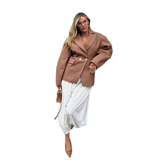 Damen Boxy-Blazer mit taillierter Drapierung und strukturierter Lederimitat-Optik Shop Nory