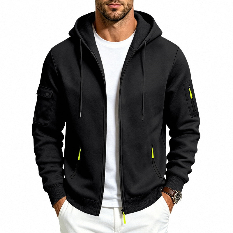Herren Kapuzen-Reißverschlussjacke mit Ärmeltaschen, Kontrast-Zipper und Rippbündchen Shop Nory
