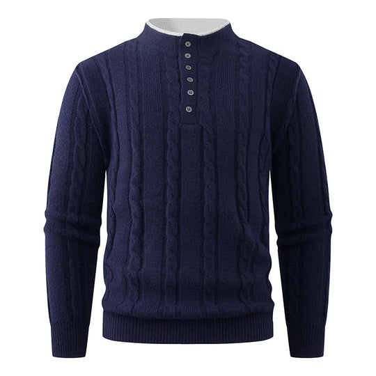 Herren Strukturierter Zopfstrick-Pullover mit Knopfleiste und Stehkragen Shop Nory