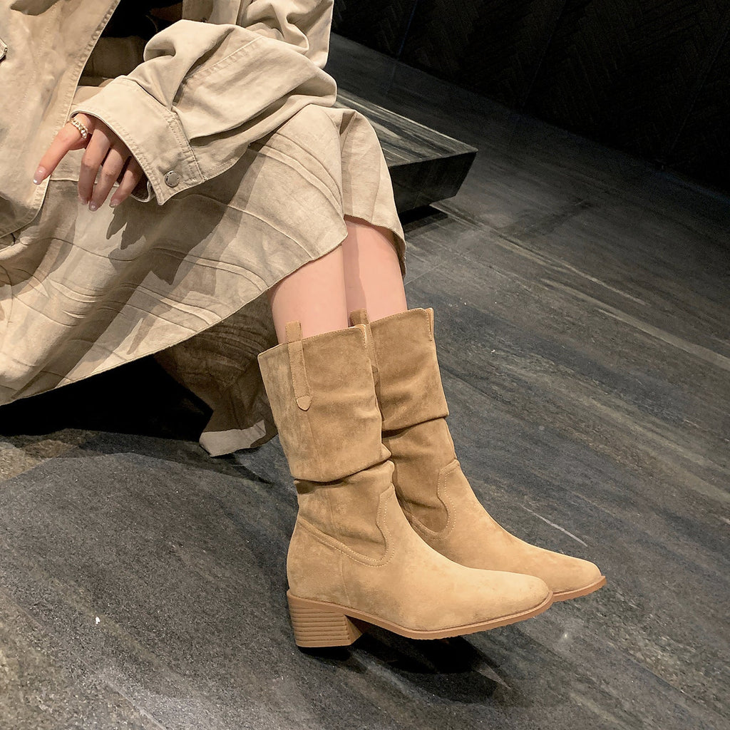Damen Stiefeletten aus hochwertigem Wildleder mit komfortablem Blockabsatz