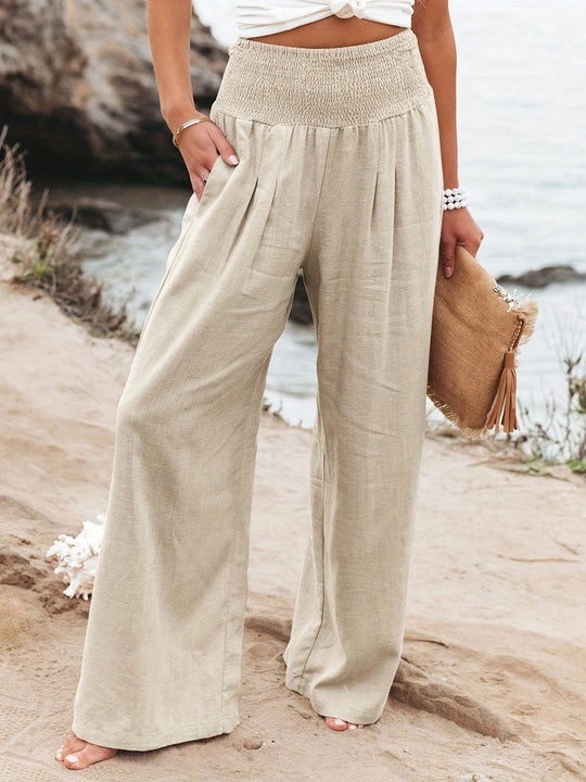Damen weite Leinenhose mit elastischem Bund