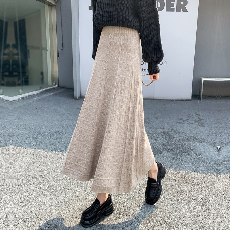 Damen Langer Plissee-Rock mit Knopfdetails Shop Nory