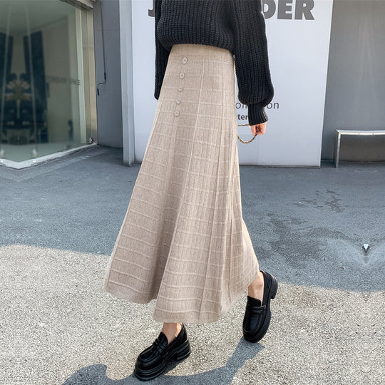 Damen Langer Plissee-Rock mit Knopfdetails Shop Nory