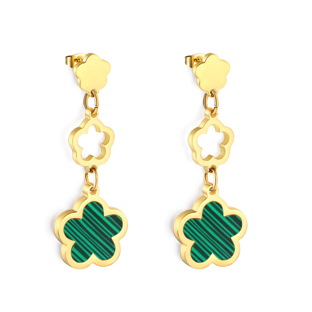 Damen Hängende Ohrringe mit floralem Design und glänzender goldfarbener Oberfläche Shop Nory