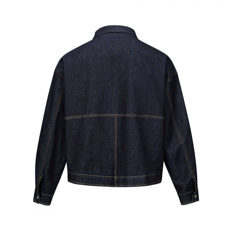 Unisex Kurz geschnittene kastige Denim-Zipjacke im Worker‑Look mit schrägen Eingrifftaschen Shop Nory