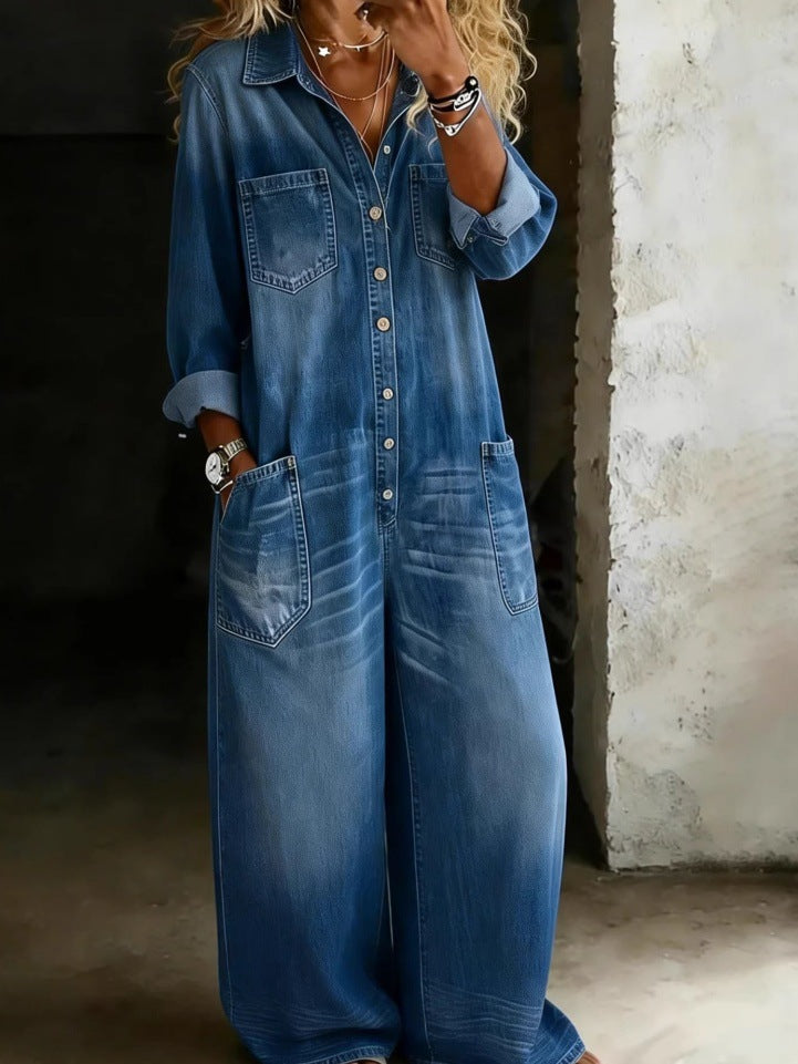 Damen Modisches Denim Maxikleid